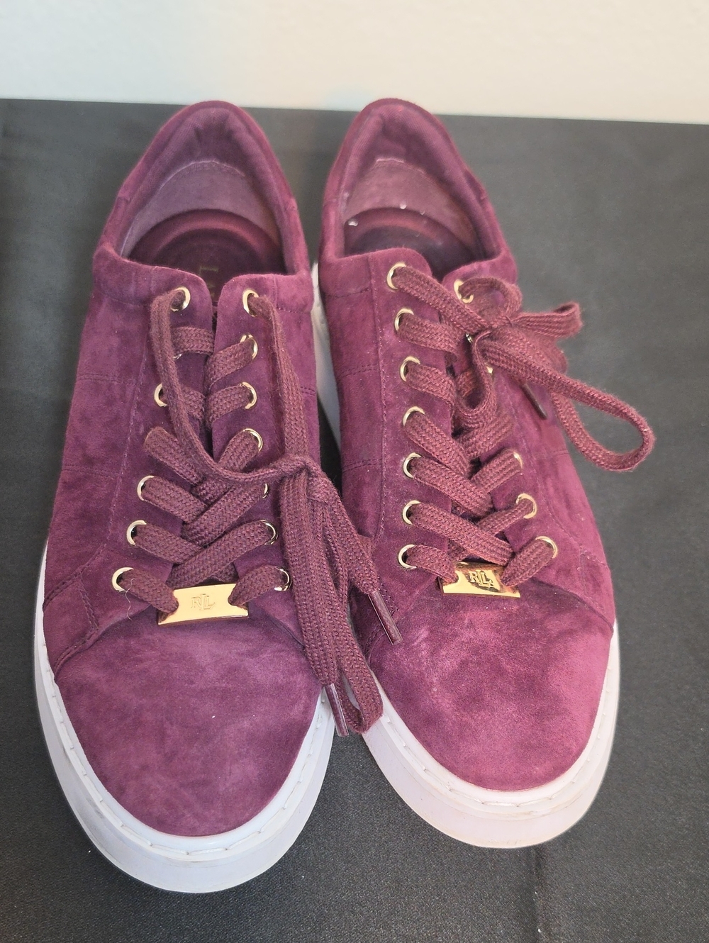 Lauren Ralph Lauren burgundy suede Angeline Bordeaux sneakers | Size 8
